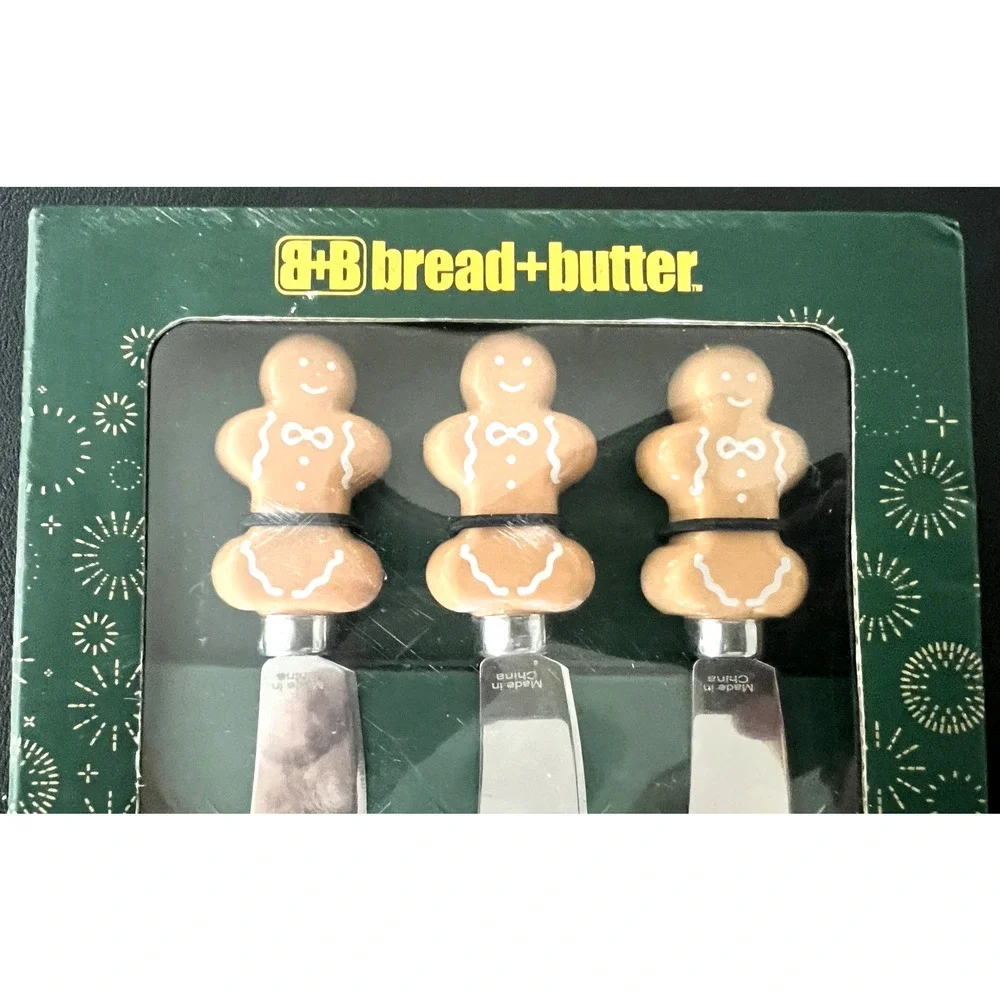 Bread & Butter B&B 3 Piece Stainless Steel Cheese Set Gingerbread Man Men NEW